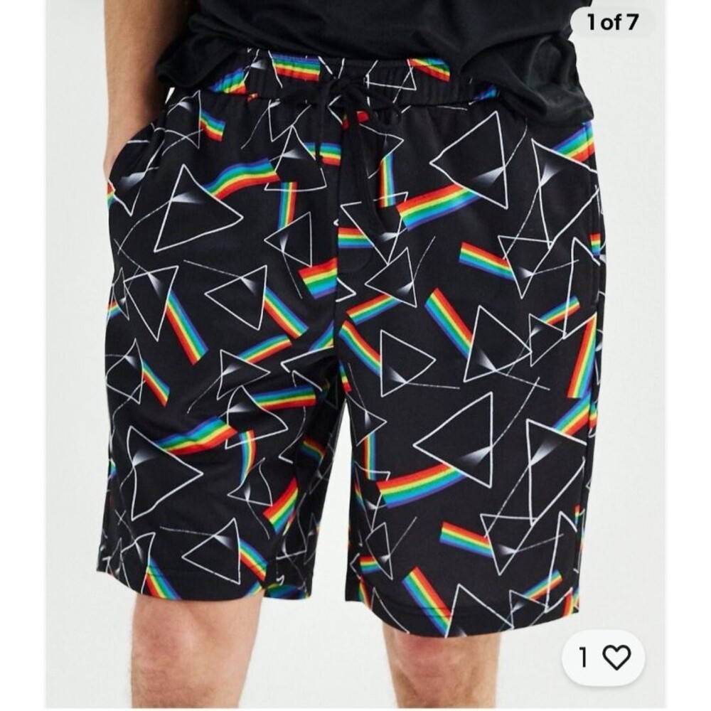 Pink Floyd Mens Dark Side of the Moon Prism Rainbow Lounge Shorts Sz S (28-30)
